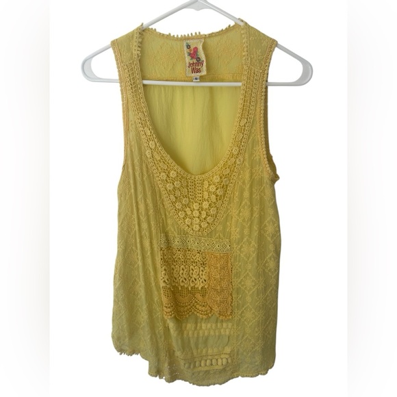 Johnny Was Yellow Embroidered/Eyelet Cupra Tank Top Size Small - Picture 1 of 7